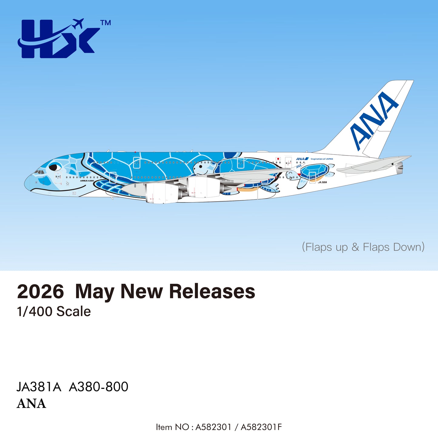 Pre-Order All Nippon Airways (ANA) A380 "Flying Honu - Lani" JA381A HX Models 1:400