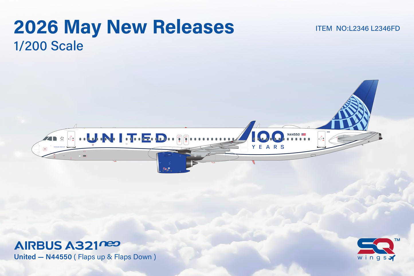Pre-Order United Airlines A321neo N44550 SQ Wings 1:200