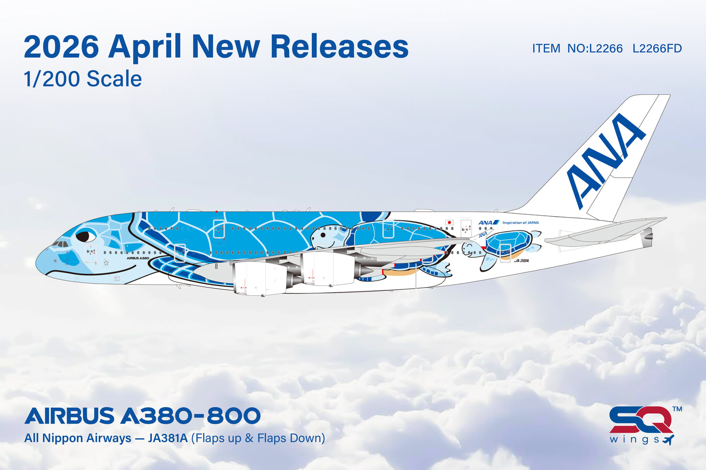 Pre-Order All Nippon Airways (ANA) "Flying Honu - Lani" A380 JA381A SQ Wings 1:200