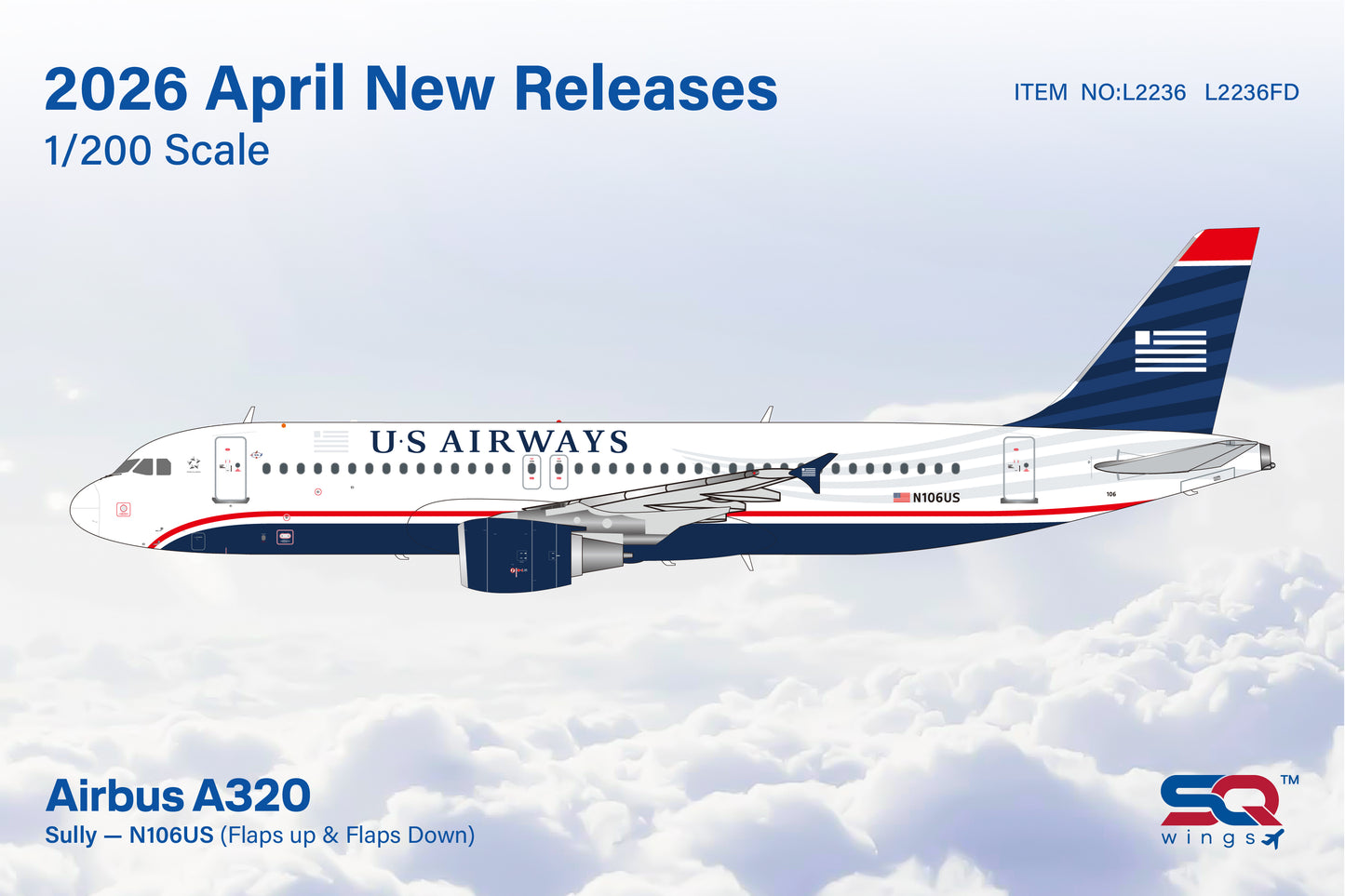 Pre-Order U.S. Airways A320-200 "Sully" N106US SQ Wings 1:200