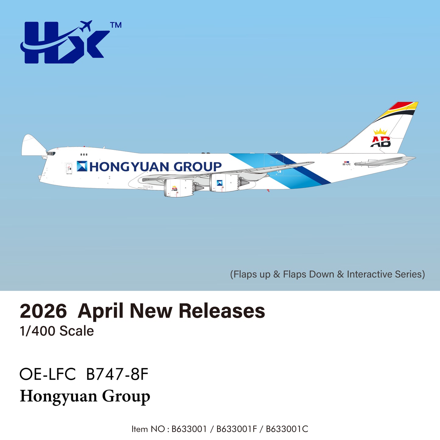 Pre-Order (Interactive) Hongyuan Group 747-8F OE-LFC HX Models 1:400