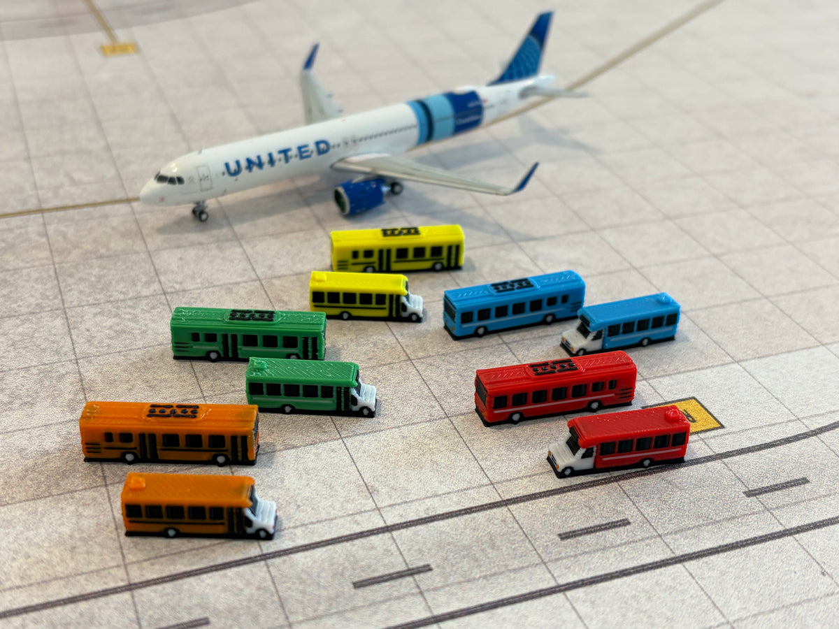 1:400 Airport Rental Car Shuttle Bus Set (10 piece)