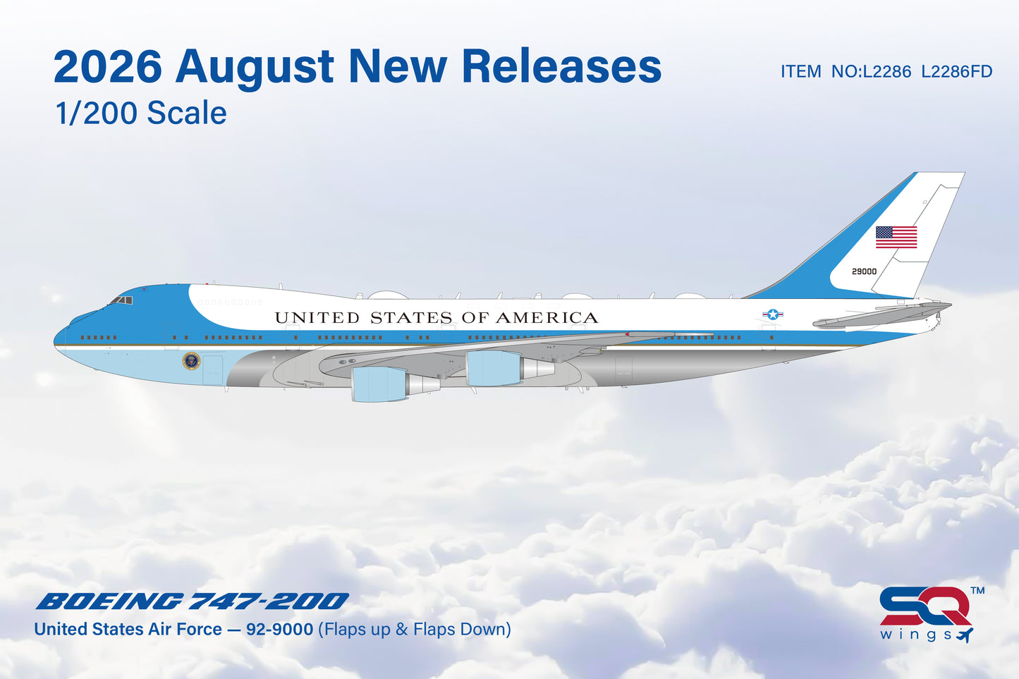 Pre-Order USAF VC25A (747-200) 92-9000 SQ Wings 1:200